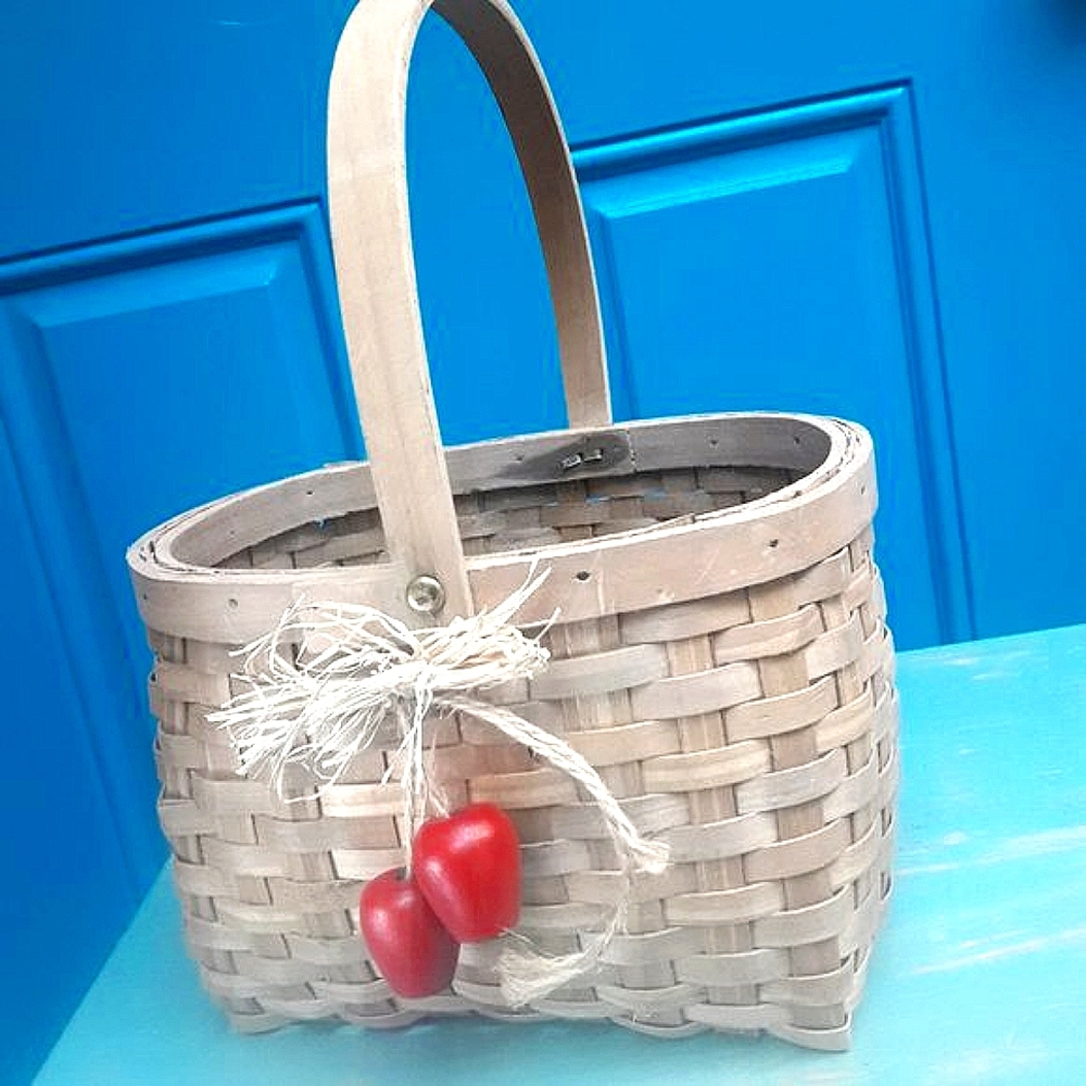 Wooden Basket with Handle that Swivels Rustic Woven Farmhouse Home Decor Bin